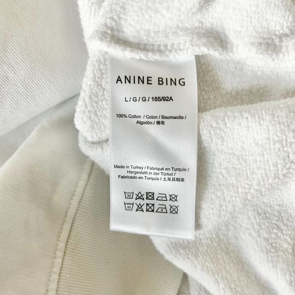 Anine Bing Miles Cotton Crewneck Sweatshirt in White Size Large Patch Logo - Picture 7 of 7